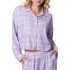 Florence By Mills Plaid Flannel Crop Pajama Shirt In Millie Lavendar Plaid