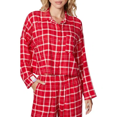 Florence By Mills Plaid Flannel Crop Pajama Shirt In Scarlet Plaids