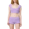Florence By Mills Pointelle Cotton Blend Crop Sweater In Purple