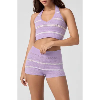 Florence By Mills Pointelle Halter Crop Top In Purple