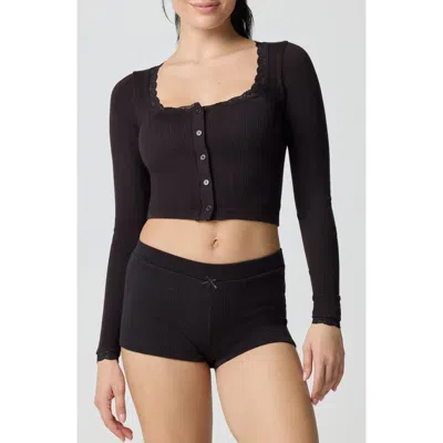 Florence By Mills Rib Crop Cardigan In Black