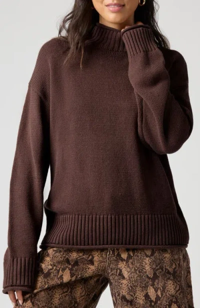 Florence By Mills Roll With It Mock Neck Sweater In Brown