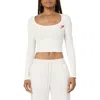 Florence By Mills Rose Embroidered Long Sleeve Crop T-shirt In Jet Stream Rose