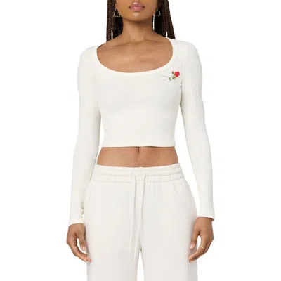 Florence By Mills Rose Embroidered Long Sleeve Crop T-shirt In Jet Stream Rose