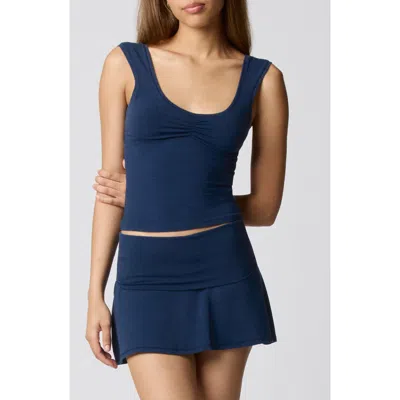 Florence By Mills Ruched Bust Cotton Blend Tank In Blue