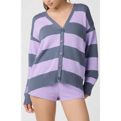 Florence By Mills Rugby Stripe Cotton Blend Cardigan In Purple