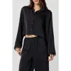 Florence By Mills Satin Sleep Crop Pajama Top In Black