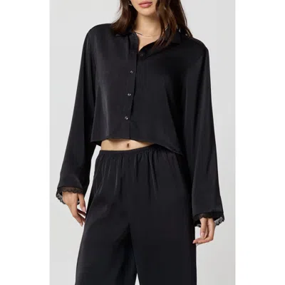 Florence By Mills Satin Sleep Crop Pajama Top In Black