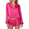 Florence By Mills Satin Sleep Crop Pajama Top In Fucshia Purple