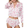 Florence By Mills Satin Sleep Crop Pajama Top In Jet Stream Bows