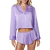 Florence By Mills Satin Sleep Crop Pajama Top In Millie Lavender