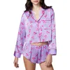 Florence By Mills Satin Sleep Crop Pajama Top In Millie Lavender Bows