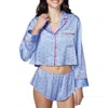 Florence By Mills Satin Sleep Crop Pajama Top In Windsurfer Ribn
