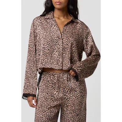 Florence By Mills Silky Satin Crop Sleep Shirt In Animal Print