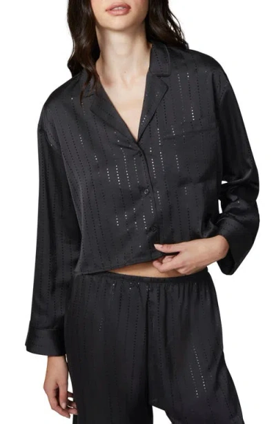 Florence By Mills Stardust Satin Crop Pajama Shirt In Black
