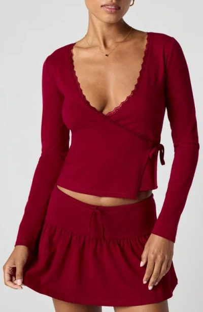 Florence By Mills Stretch Jersey Wrap Top In Burgundy