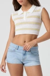 Florence By Mills Stripe Pointelle Crop Polo In White