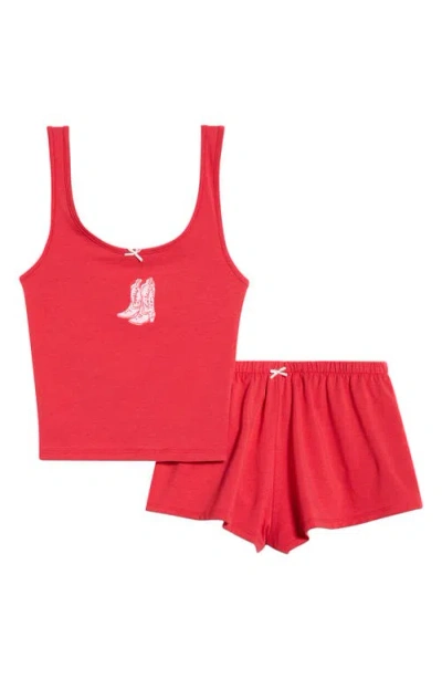 Florence By Mills Tank Top & Shorts Pajama Set In Red