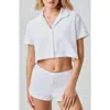 Florence By Mills Terry Cloth Crop Snap-up Shirt In White