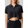 Florence By Mills Terry Cloth Crop Snap-up Shirt In Black