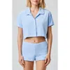 Florence By Mills Terry Cloth Crop Snap-up Shirt In Blue