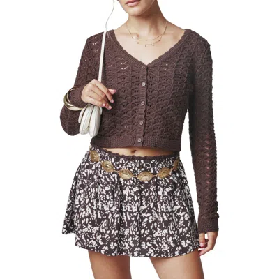 Florence By Mills Textured Knit Cropped Cardigan In Brown