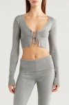 Florence By Mills Tie Front Crop Cardigan In Heather Grey