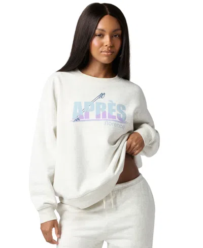 Florence By Mills Women's Cozy Crush Graphic Crewneck Sweatshirt In White