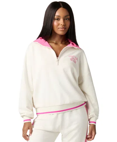 Florence By Mills Women's Cozy Crush Half-zip Graphic Colorblock Sweatshirt In Neutral