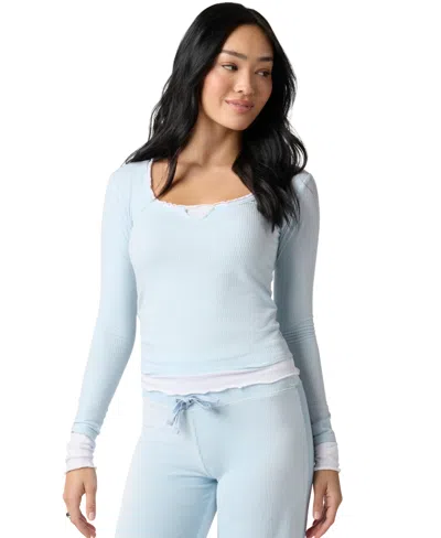 Florence By Mills Women's Long-sleeve Ribbed Crewneck T-shirt In Blue