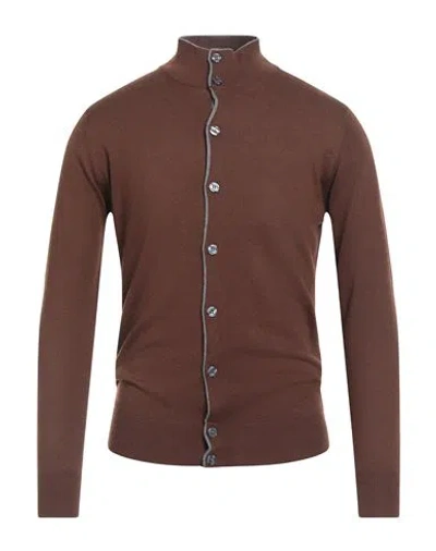 Florence Cashmere Man Cardigan Brown Size 46 Wool, Cashmere, Silk, Nylon