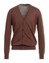 Florence Cashmere Man Cardigan Chocolate Brown Size 42 Wool, Cashmere, Silk, Nylon In Brown