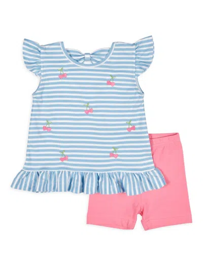Florence Eiseman Baby Girl's, Little Girl's & Girl's Embroidered Cotton-blend Shirt & Shorts Set In Blue