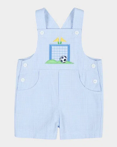 Florence Eiseman Kids' Boy's Check-prirnt Seersucker Shortall W/ Soccer Goal