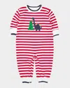 Florence Eiseman Boy's Dino & Christmas Tree Stripe Knit Longall In Multi