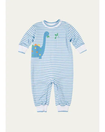 Florence Eiseman Kids' Boy's Dinosaur Applique Stripe Knit Longall In Blue