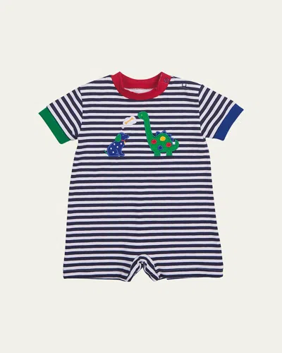 Florence Eiseman Kids' Boy's Dog And Dino Knit Shortalls In Navy/white