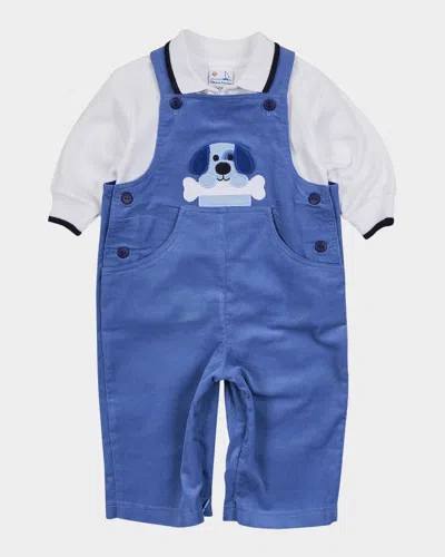 Florence Eiseman Kids' Boy's Dog Longall & Tipped Polo Shirt Set In Blue