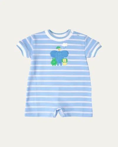 Florence Eiseman Kids' Boy's Elephant & Friends Stripe Knit Shortall In Blue