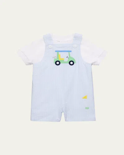 Florence Eiseman Kids' Boy's Golf Cart Check Seersucker Shortall In Blue