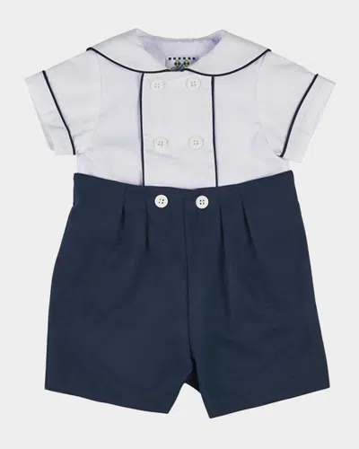 Florence Eiseman Kids' Boy's Pique Knit Button Shortalls In Whtnavy