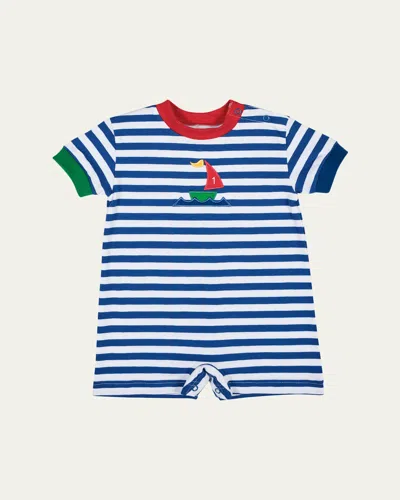 Florence Eiseman Kids' Boy's Sailboat Applique Stripe Knit Shortall In Multi