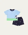 Florence Eiseman Boy's Soccer Ball Shirt & Shorts Set In Blues
