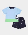 Florence Eiseman Boy's Soccer Ball Shirt & Shorts Set In Blues