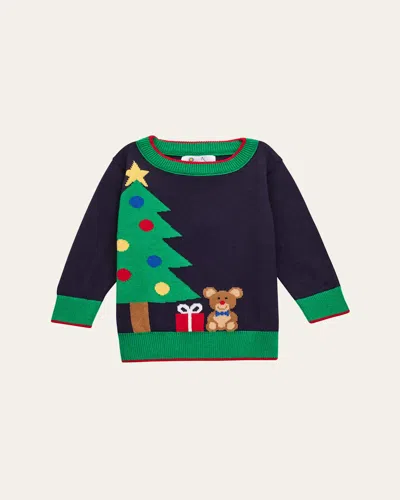 Florence Eiseman Kids' Boy's Sweater W/ Christmas Tree Intarsia In Navy