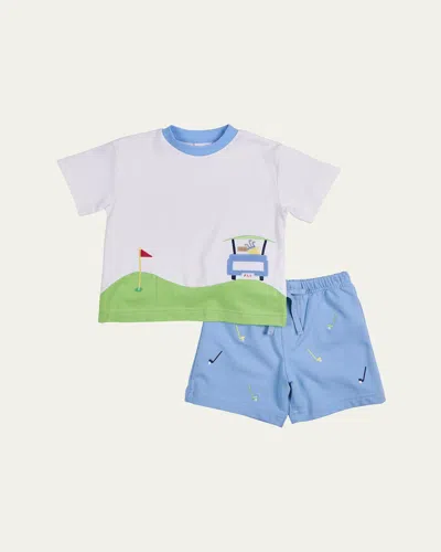 Florence Eiseman Kids' Boy's T-shirt & Shorts W/ Golf Motif In Blue