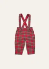 Florence Eiseman Boy's Tartan Plaid-print Suspender Pants In Red/multi