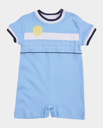 Florence Eiseman Kids' Boy's Tennis Ball And Net Knit Shortalls In Blue