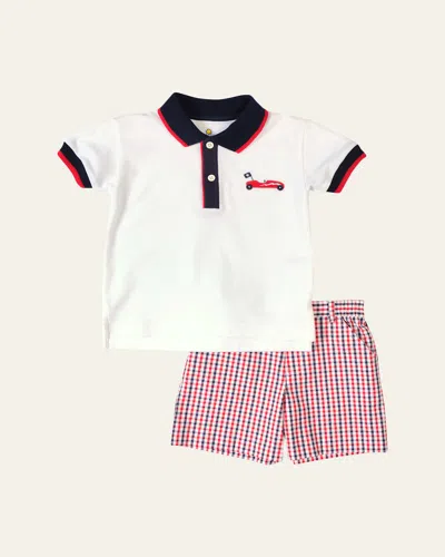 Florence Eiseman Kids' Boy's Tipped Cotton Knit Polo Shirt & Shorts Set In Multi