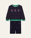 Florence Eiseman Boy's Toy Solider Jacquard Sweater & Corduroy Pants Set In Blue